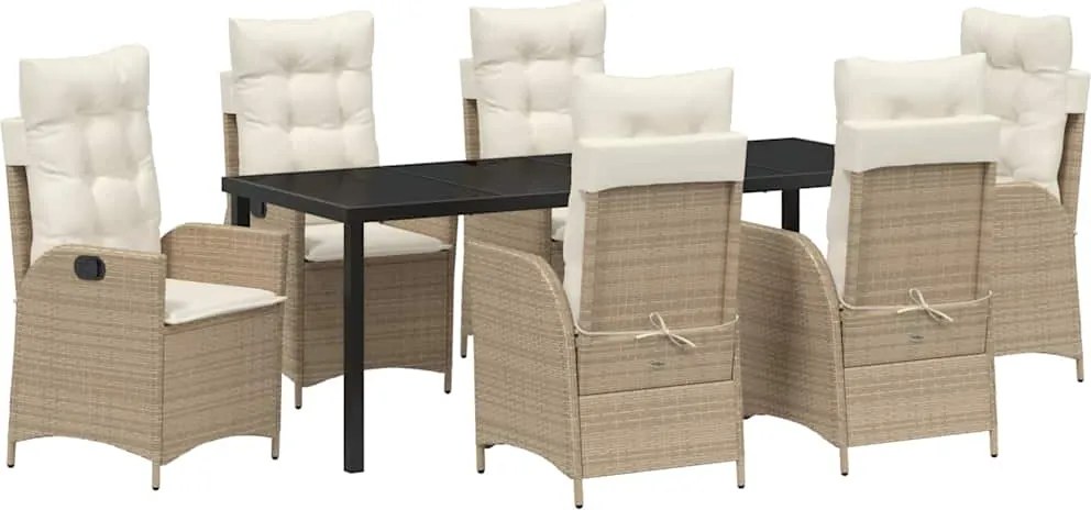 vidaXL Kert étkező szett párnával 7 pcs Bézs polirattan