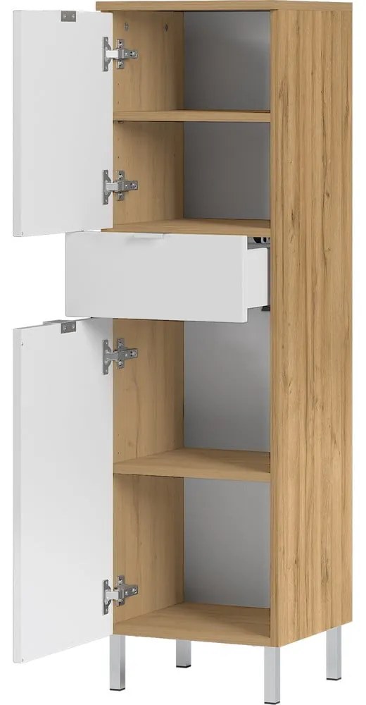 Mauresa fehér szekrény tölgyfa díszítéssel, magasság 120 cm - Germania