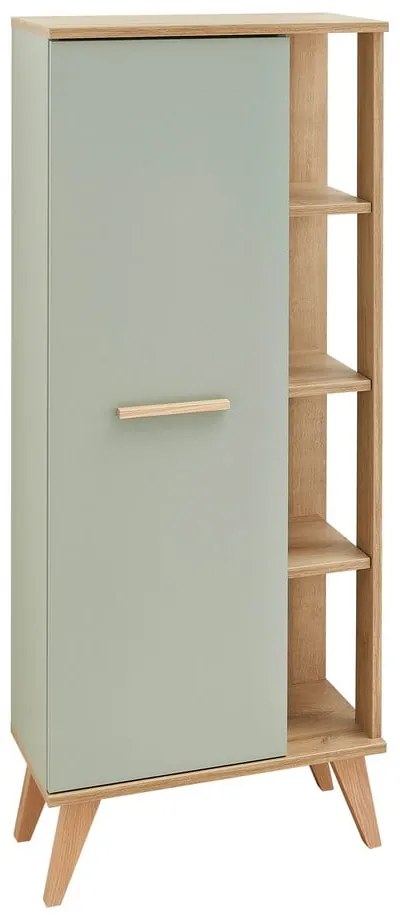 Zöld magas fürdőszoba szekrény tölgyfa dekorral 51x128 cm Set 963 - Pelipal