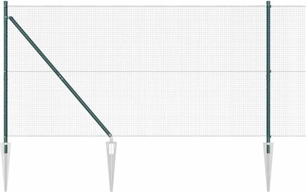 vidaXL Kerítésoszlop Zöld 10 x 1,4 m (16 x 16 mm háló) Acél és PVC