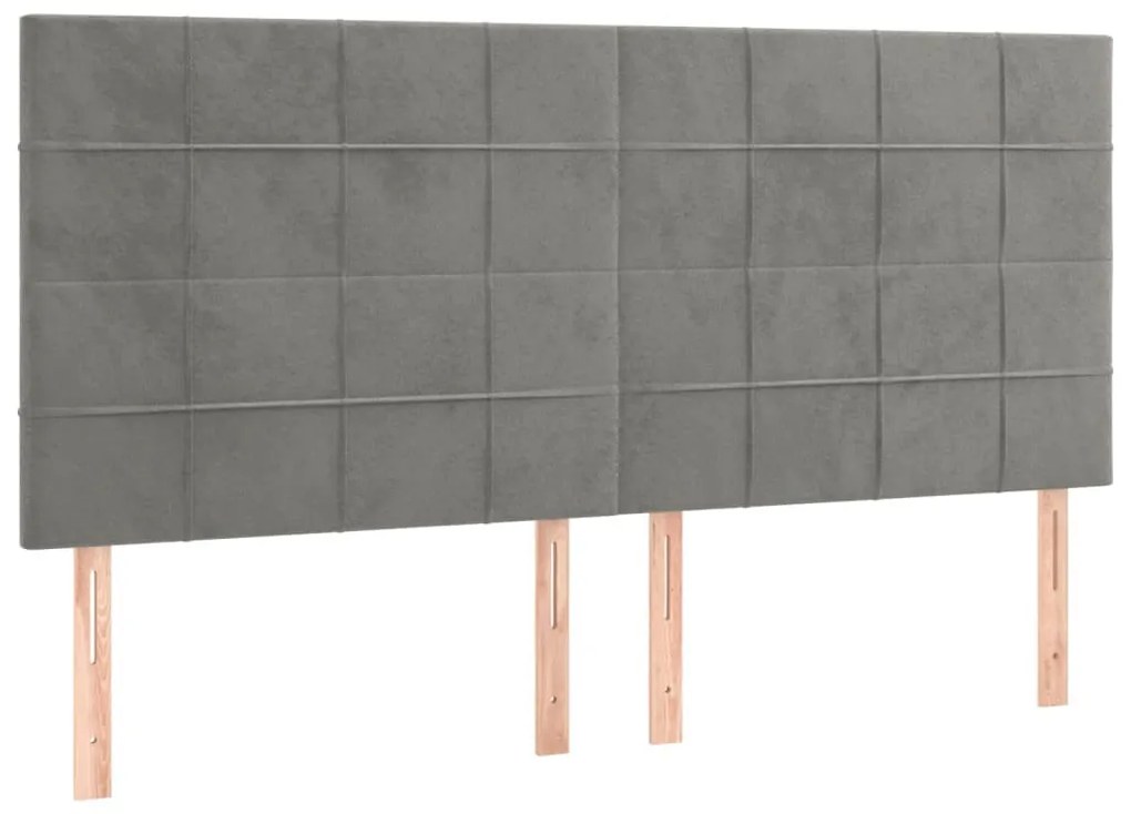 világosszürke bársony LED-es fejtámla 160x5x118/128 cm
