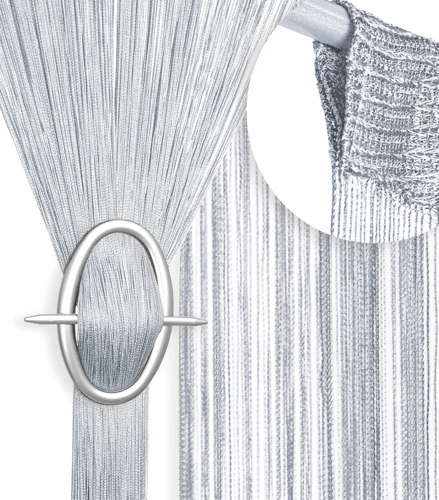 Függöny függöny spagetti zsinór rojt dekoráció szélesség 300x180 cm szürke
