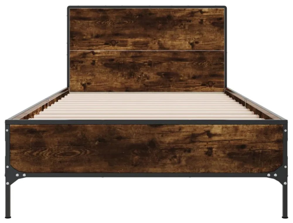 füstös tölgyszínű szerelt fa és fém ágykeret 90 x 200 cm