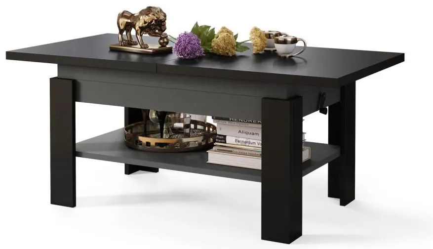 Bővíthető dohányzó/étkezőasztal emelhető asztallappal ROY fekete/antracit