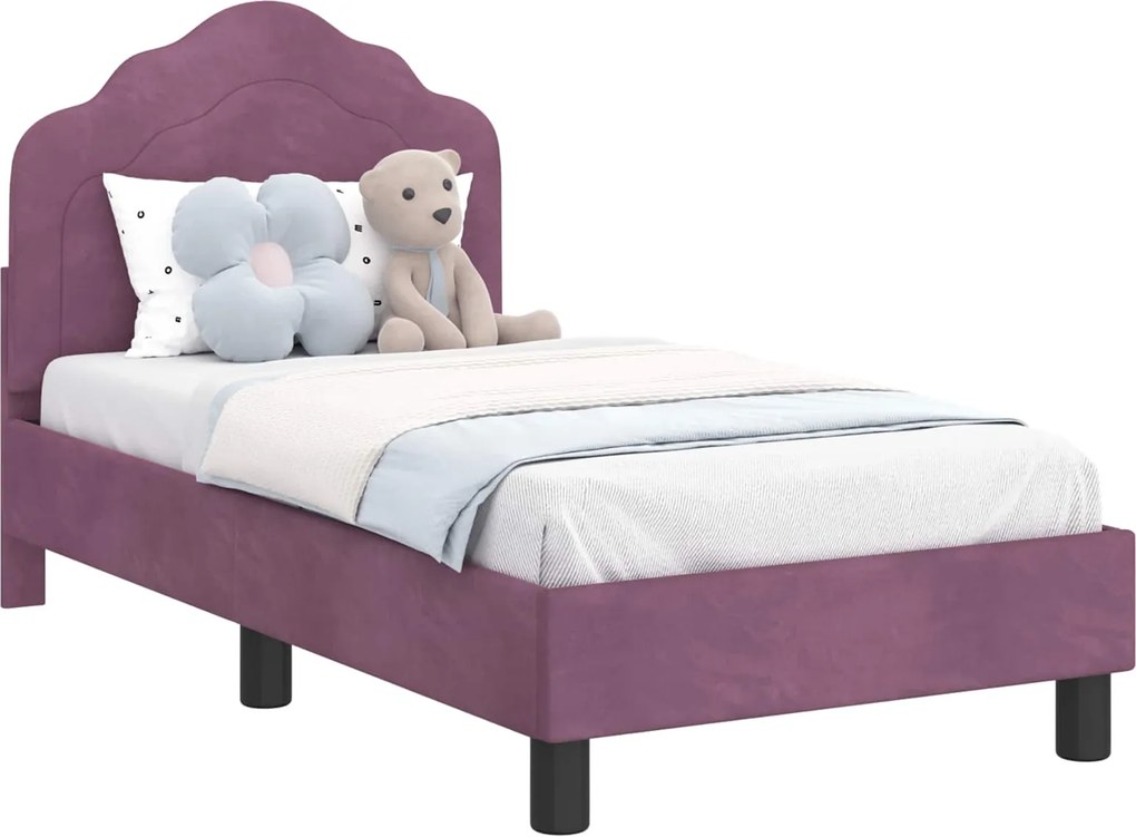 vidaXL Gyerekágy keret fejtámlával Lila 70 x 140 cm Bársony