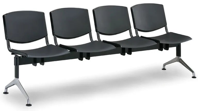 Design műanyag pad, 4 üléses, fekete