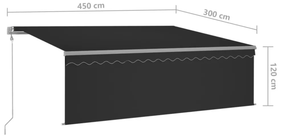 szürke redőnyös, LED-es, szélérzékelős napellenző 4,5 x 3 m