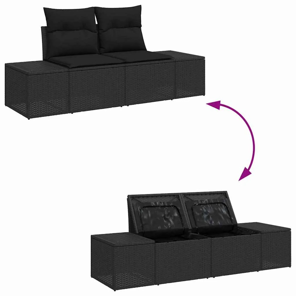 Kerti Kanapé Szett 7 pcs Fekete 289 x 154 x 85 cm Poli rattan