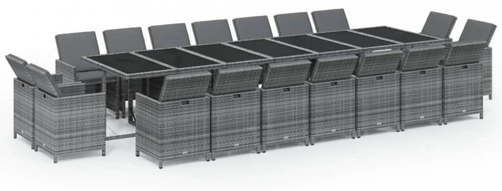 19 részes szürke polyrattan kerti étkezőgarnitúra párnákkal