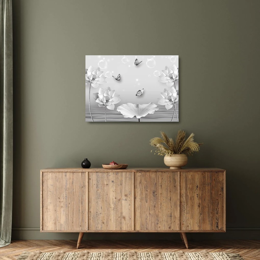 Kép - Virágos dizájn pillangókkal (üvegen) (70x50 cm)