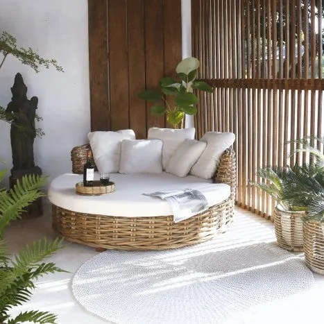 Chill Out rattan kerti heverő párnákkal mahagóni lábakkal
