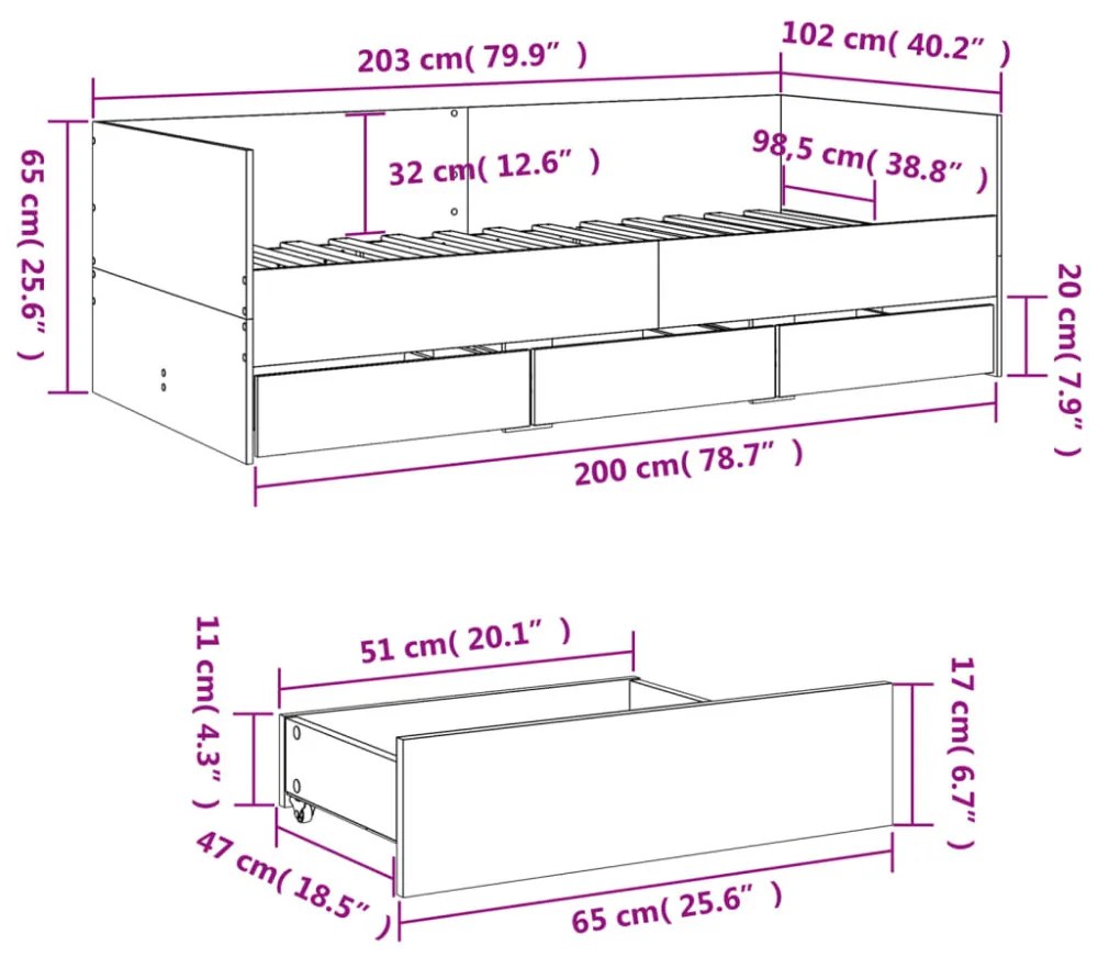 sonoma tölgy kanapéágy fiókkal matrac nélkül 100x200 cm