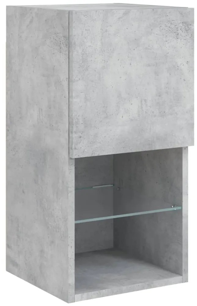 4 darab betonszürke falra szerelhető TV-szekrény LED-del