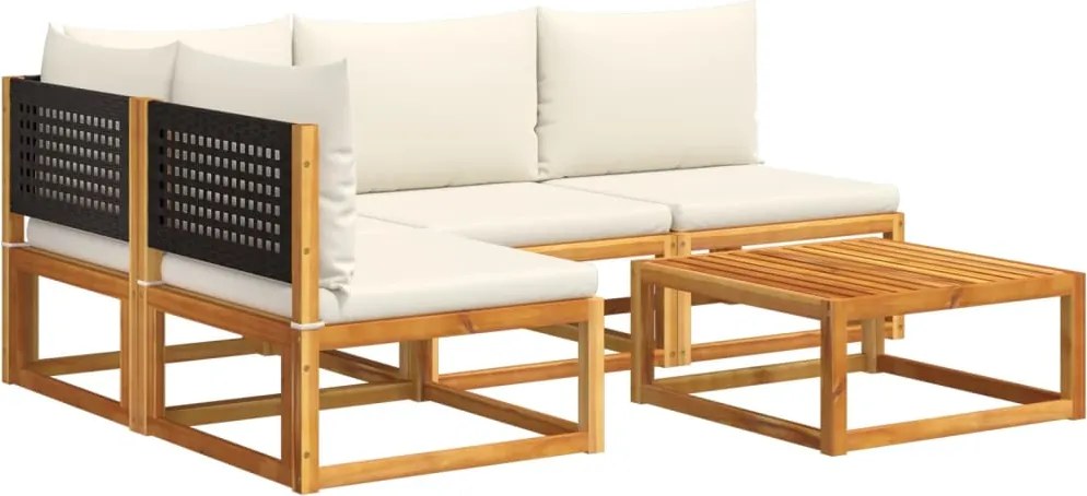 vidaXL 5 darabos akácfa és rattan kerti kanapégarnitúra párnákkal
