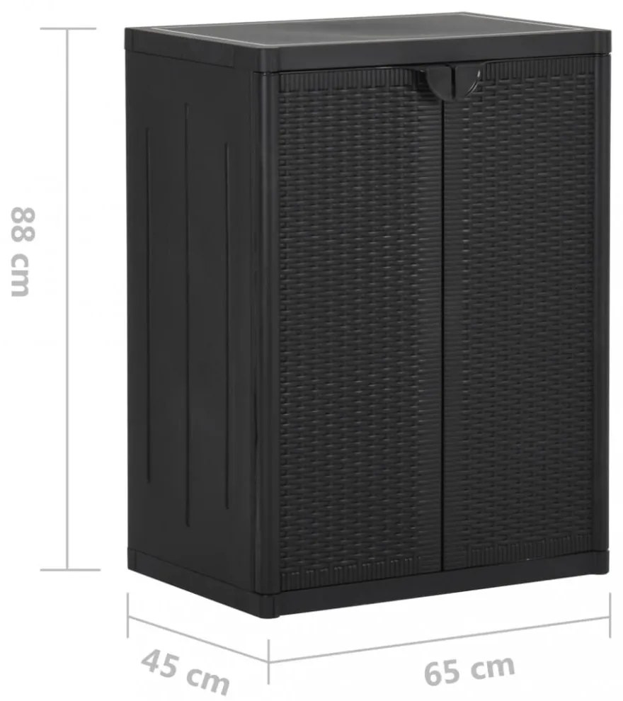 fekete PP rattan kerti tárolószekrény 65 x 45 x 88 cm