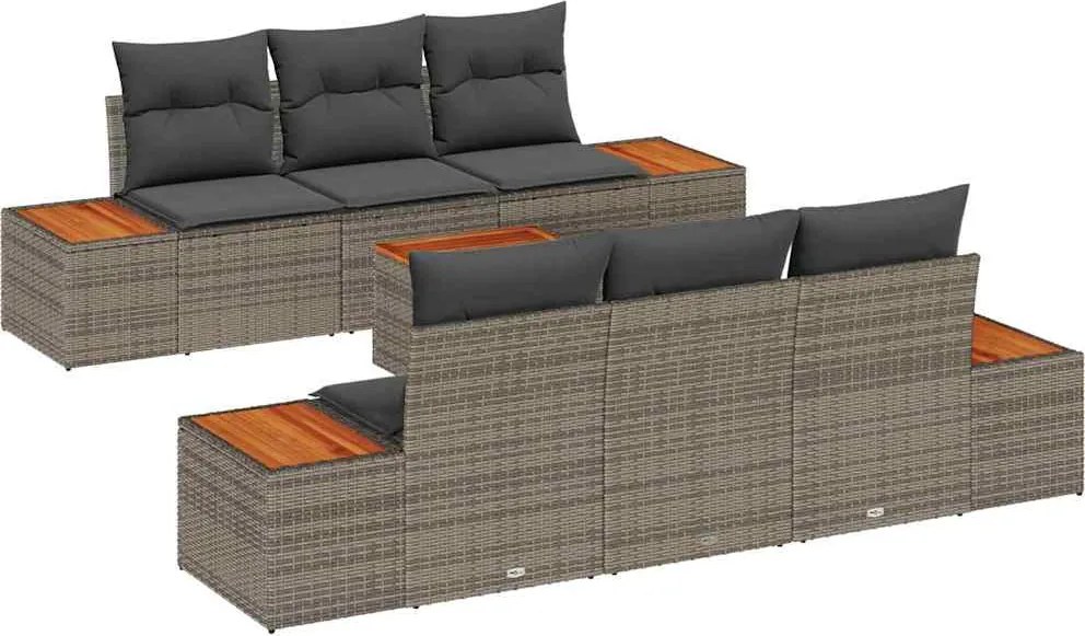 vidaXL Kerti Kanapé Szett párnával tárolóval 7 pcs Szürke Poli rattan