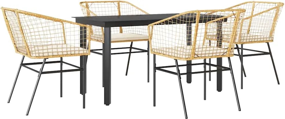 vidaXL 5 észes barna polyrattan üveg kerti étkezőgarnitúra párnával
