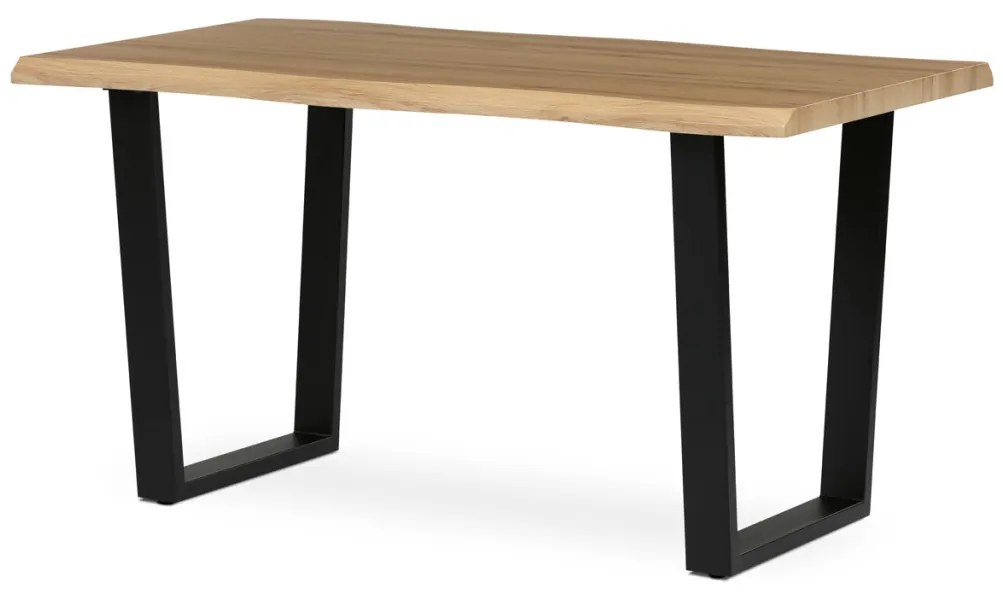 Masă de sufragerie, 140x80x75 cm, blat MDF, decor stejar salbatic, picioare metalice in forma de U