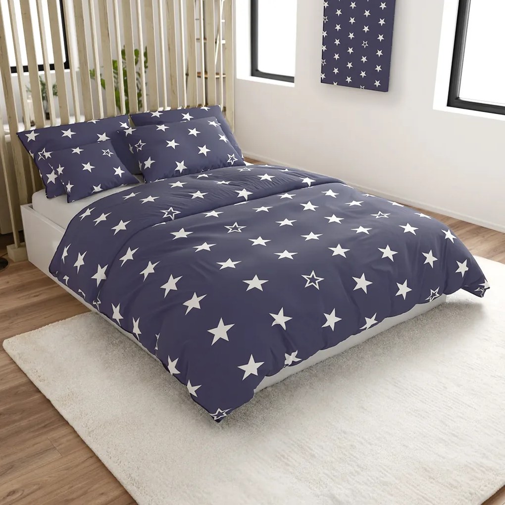 LINE STAR sötétkék pamut ágyneműhuzat