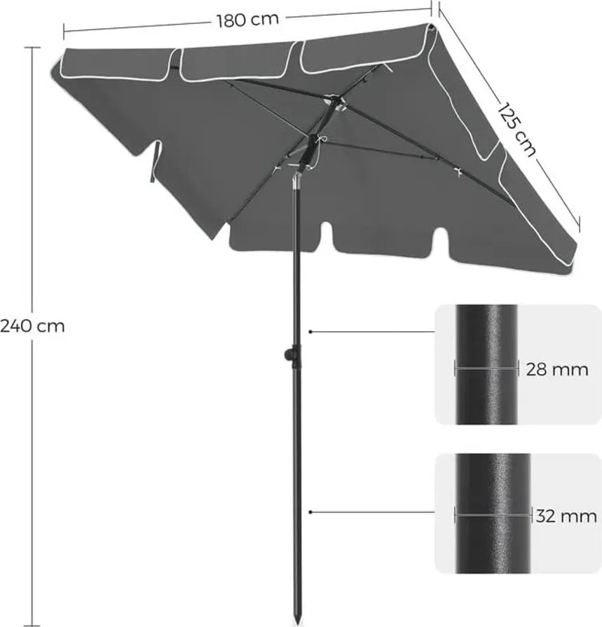négyszögletes erkélyes napernyő 1,8 x 1,25 m, UPF 50+ védelem