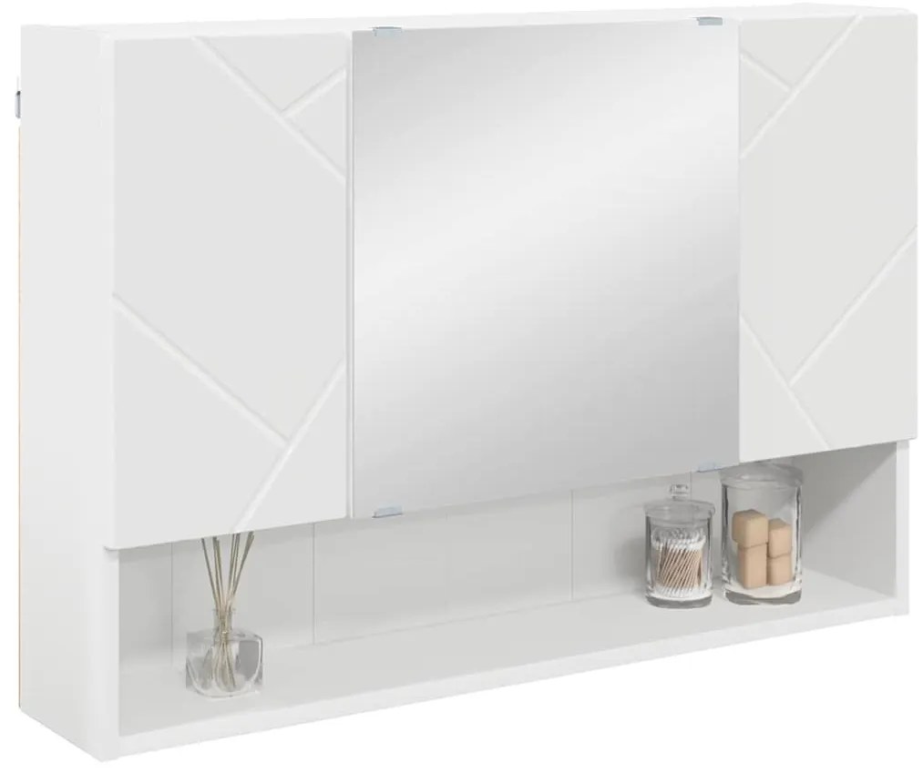 Fürdőszobai tükörszekrény ajtóval Fehér 80 x 17 x 55 cm Faanyag