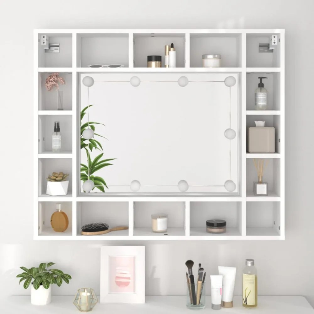 fehér tükrös szekrény LED-ekkel 91 x 15 x 76,5 cm