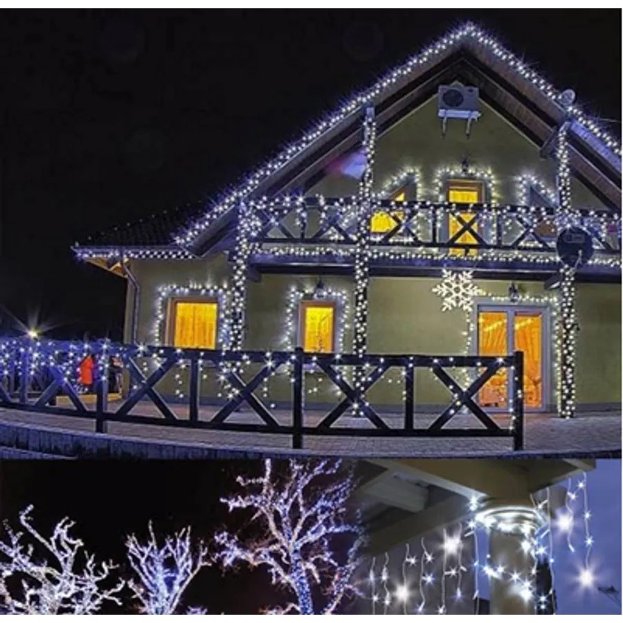 180 LED-es jégcsap kültéri-beltéri fényfüzér, hálózati adapteres IP44, hideg fehér, 6 méteres