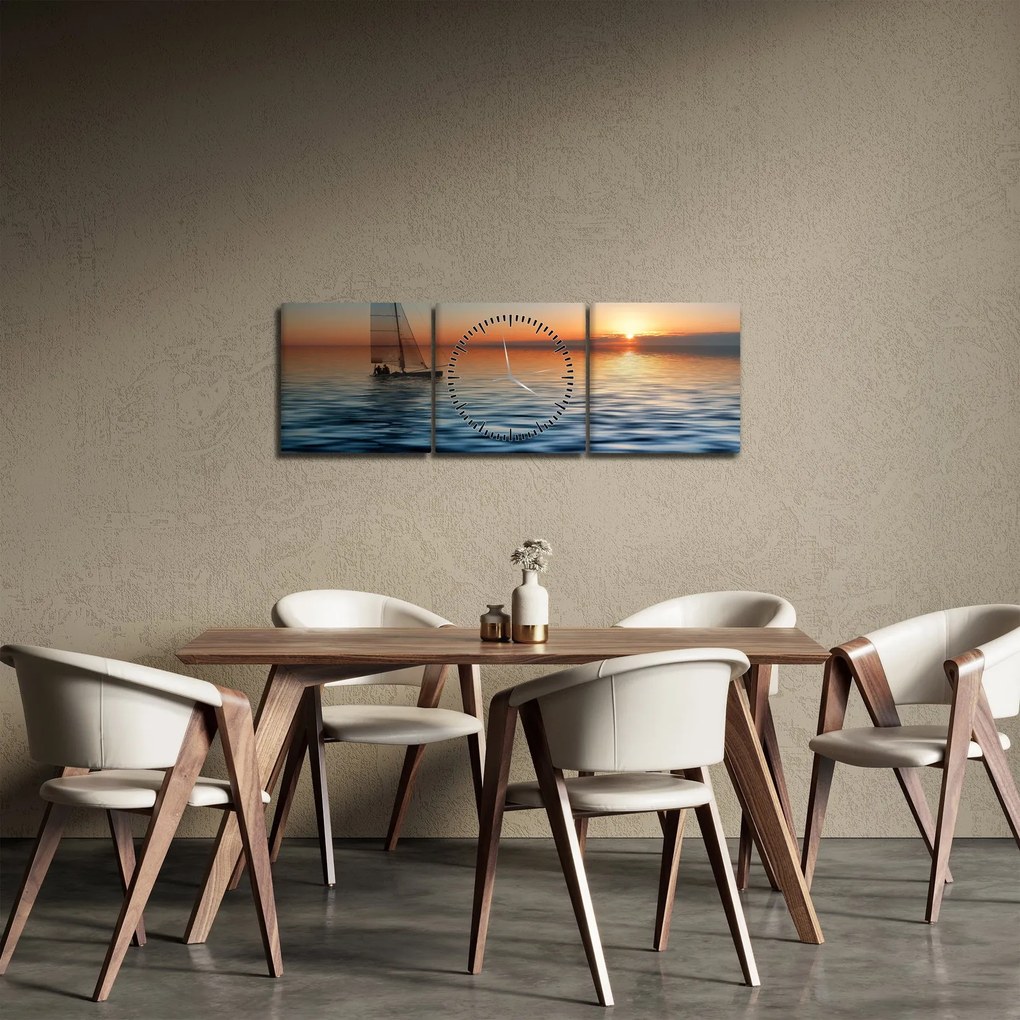 Kép - Vitorlás hajók a tengeren (órával) (90x30 cm)