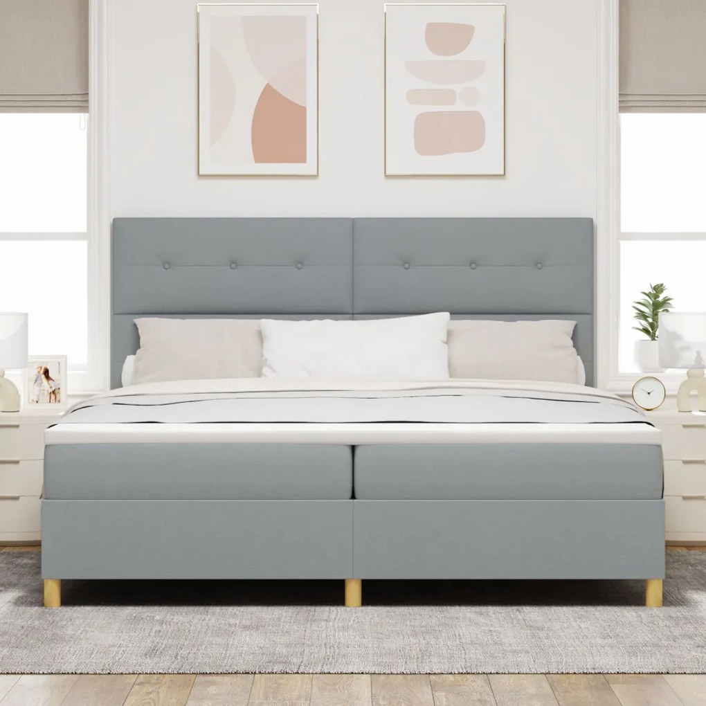 Boxspring Ágy Matrac Világosszürke 200x200 cm Szövet