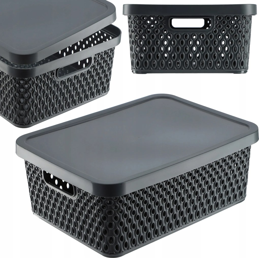 Kosár Fedél Tároló Doboz Rendszerező Doboz 12L Szürke