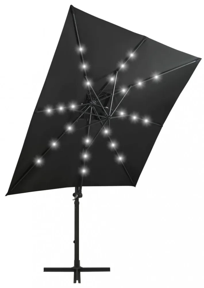 fekete konzolos napernyő rúddal és LED-fényekkel 250 cm