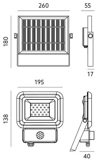 LED kültéri napelemes reflektor érzékelővel LED/20W/3,7V 6500K IP65 4400 mAh