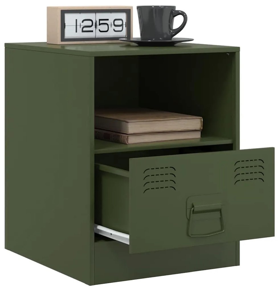 Olívazöld acél éjjeliszekrény 34,5 x 39 x 44 cm