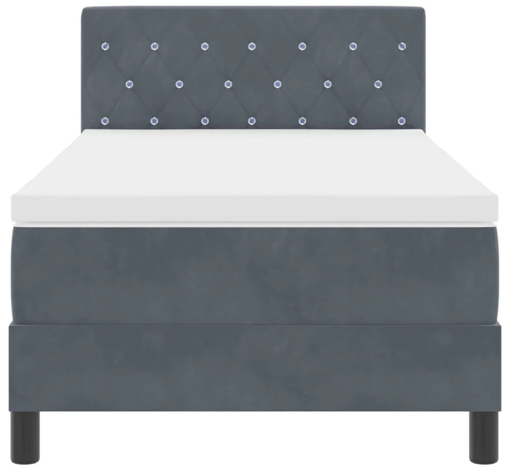 vidaXL LED Box Spring Ágy matracmal Sötétszürke 90 x 200 cm Bársony