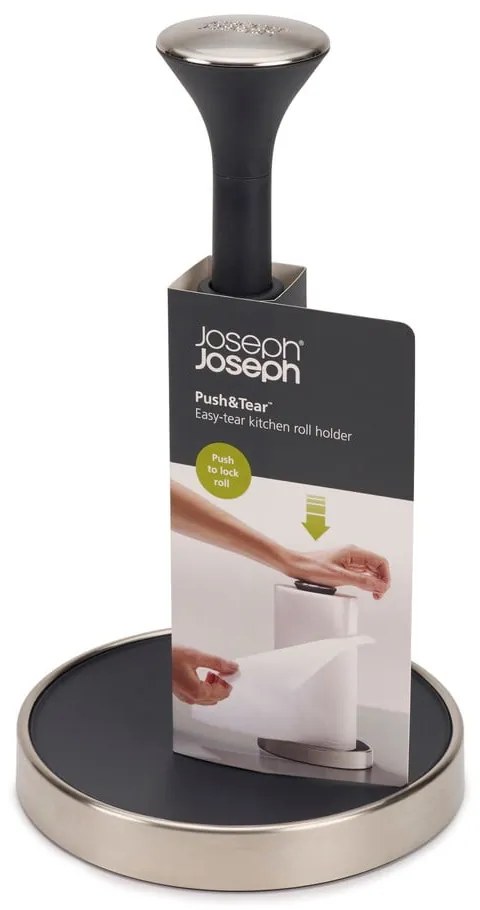 Push&amp;Tear fekete konyhai papírtörlő állvány - Joseph Joseph