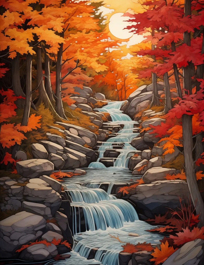 Poszter 50x65cm Őszi vízesések