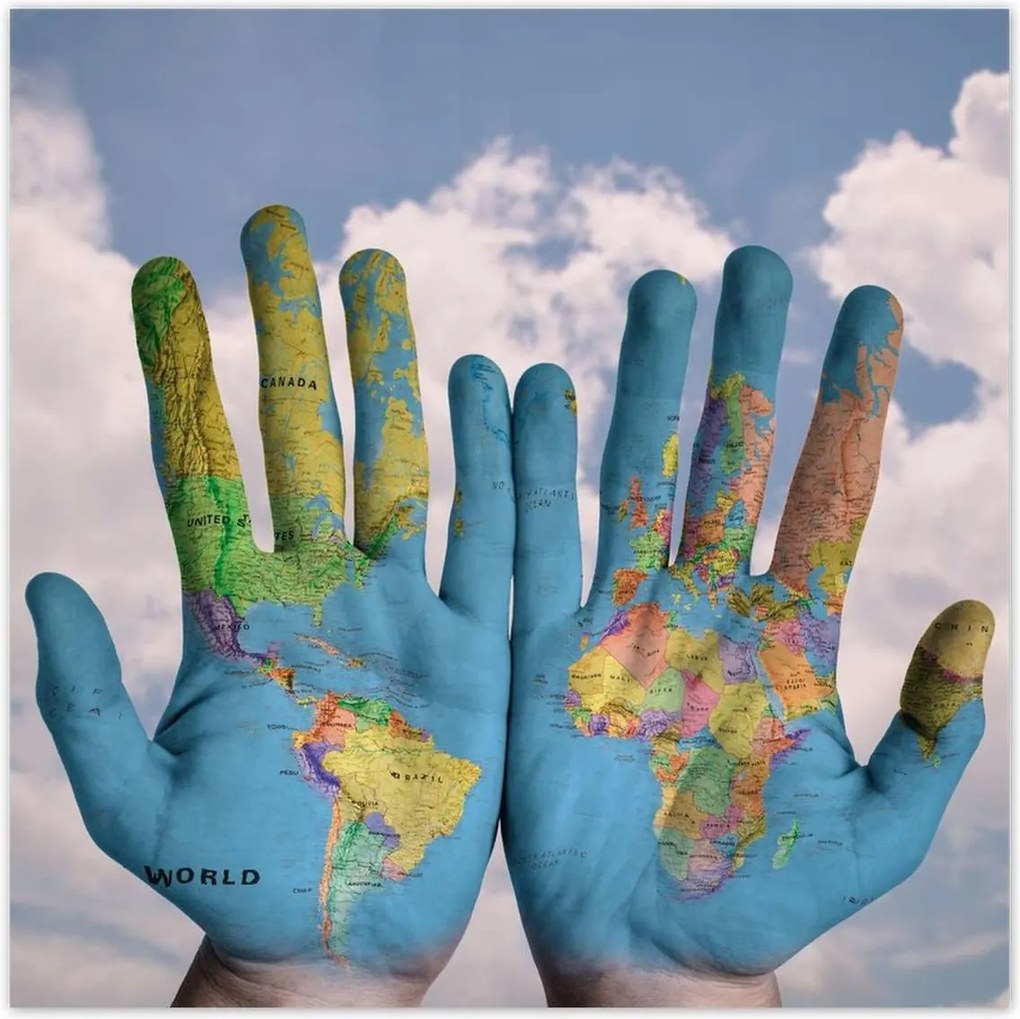 Poszterek 140x140 Világtérkép Világkéz