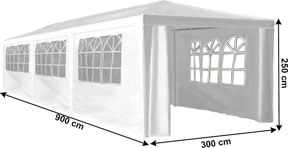 Kerti party sátor, fehér, 3x9 m, TEKNO NEW TYP 3 + 8 oldalsó résszel