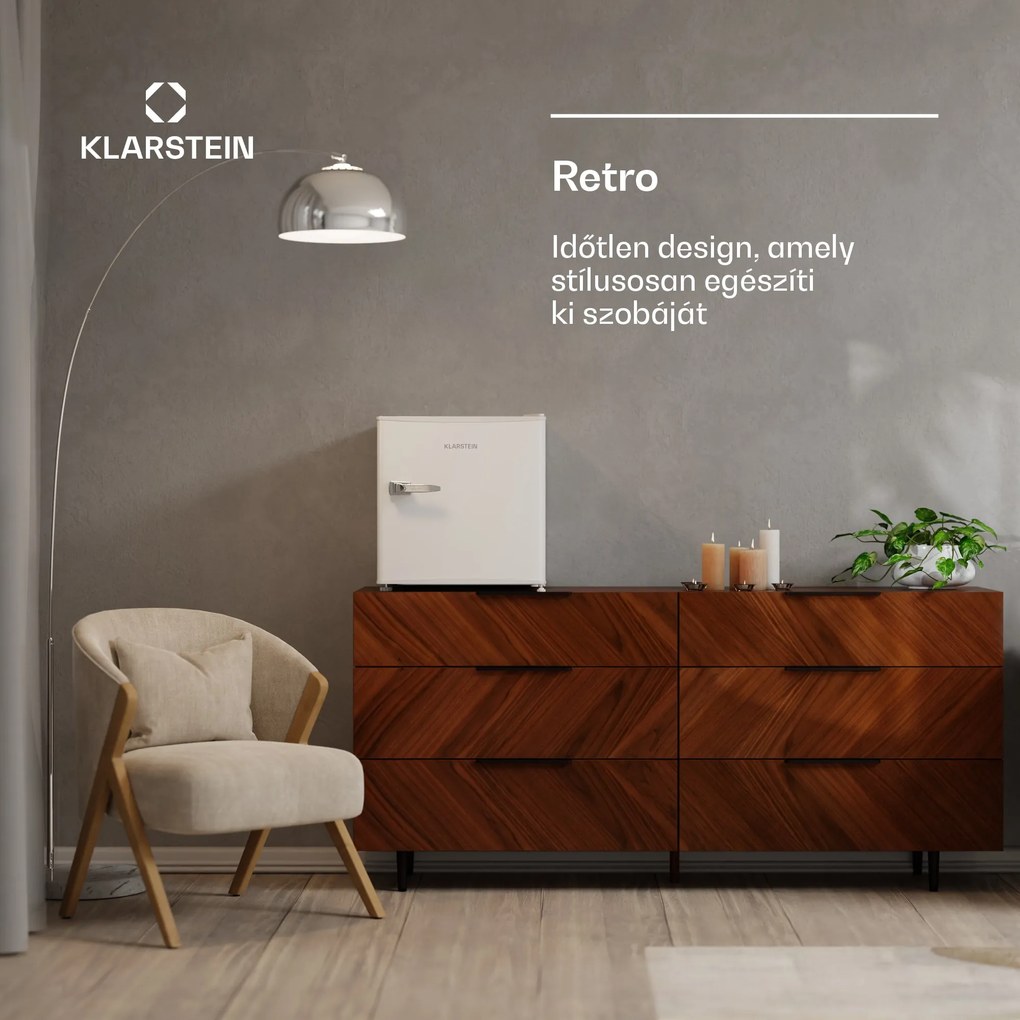 Klarstein Irene Mini hűtőszekrény, Retro, 46L, 37 dB zajszint, EEK D, 0-10 °C