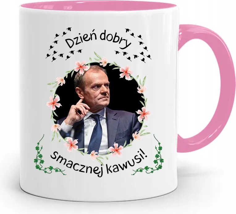 Donald Tusk Rózsaszín Bögre Platform Ajándék fényképes nyomtatással