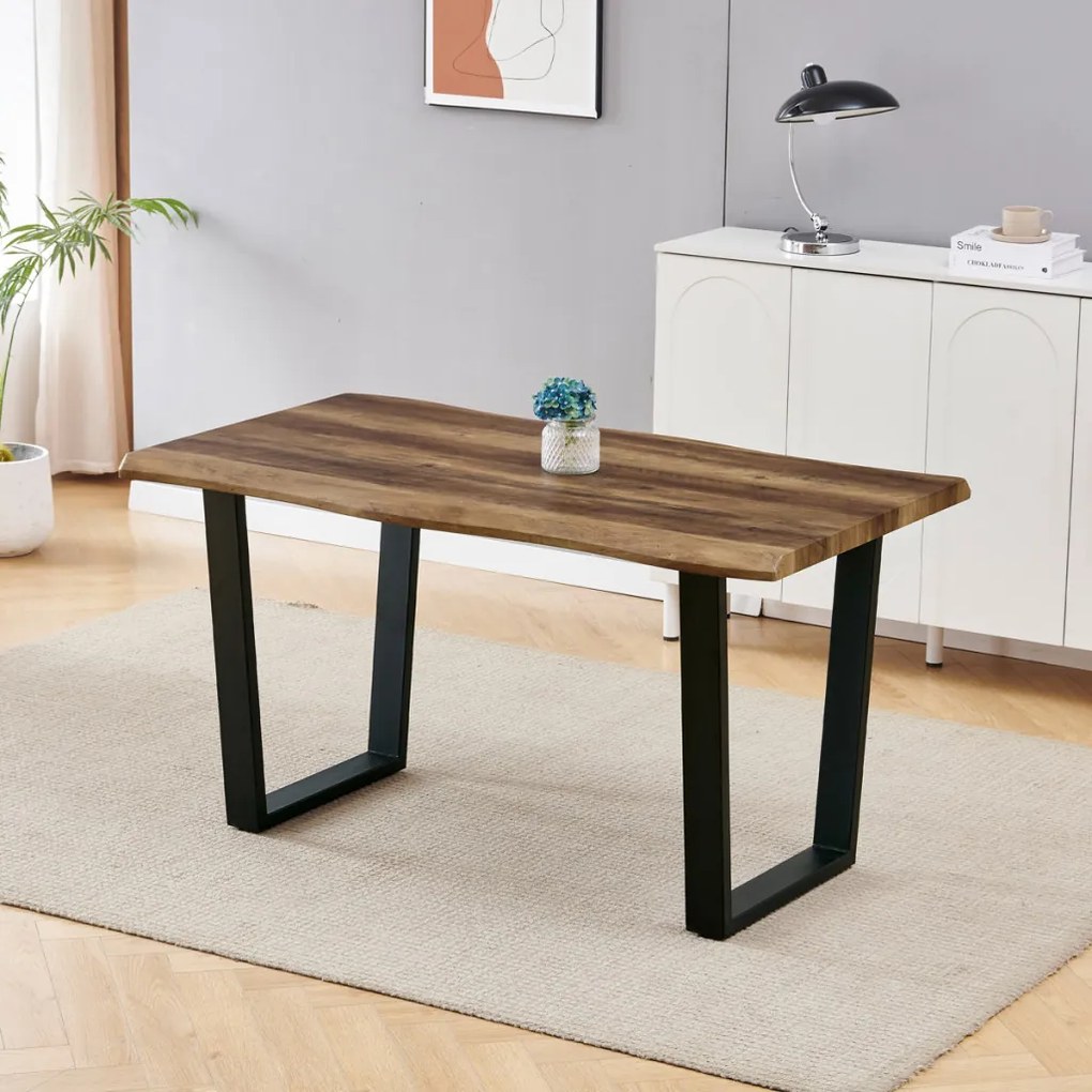 Masă de sufragerie, 140x80x75 cm, blat MDF, decor lemn vechi, picioare metalice in forma de U