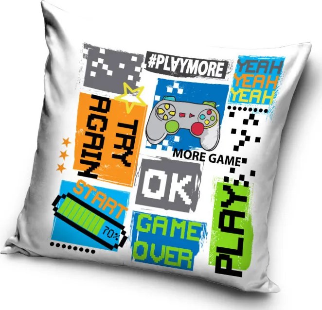 Gamer Try Again párna, díszpárna 40 x 40 cm