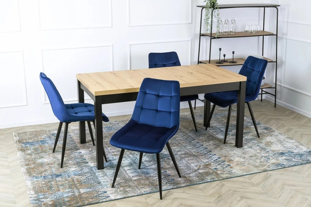 Étkezőgarnitúra 4 db. Sötétkék Rio székkel. Bővíthető asztal HUGO 160-230 cm