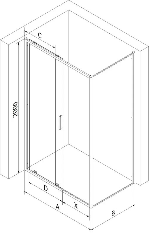 Mexen Exo toló zuhanykabin 120 x 90 cm, átlátszó, fekete - 8151-120-090-70-00