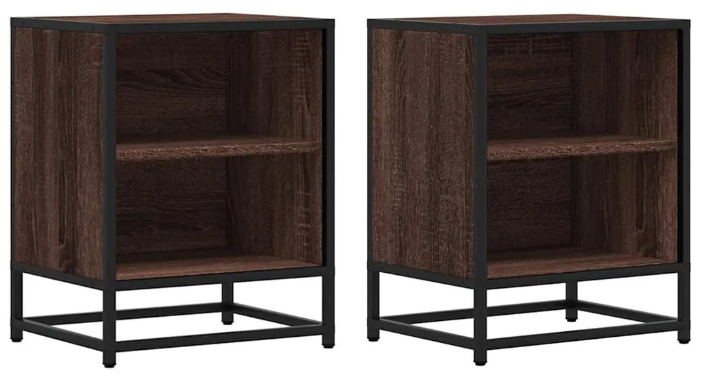 éjjeliszekrények 2 db barna tölgy 40x31x50 cm műfából és fémből