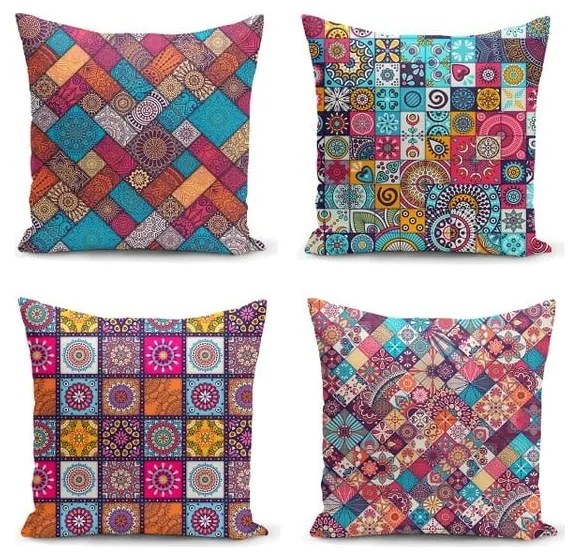 Párnahuzat szett 4 db-os 45x45 cm Mandala Tiles – Minimalist Cushion Covers