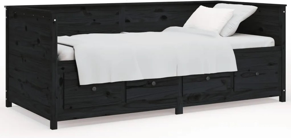 vidaXL fekete tömör fenyőfa kanapéágy 90 x 200 cm