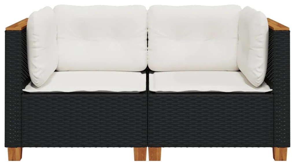 2 db fekete polyrattan kerti sarokkanapé párnákkal