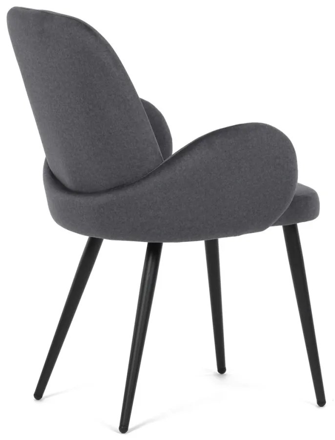 Scaun de sufragerie in stil industrial, tapiterie din stofă gri, picioare din metal, negru