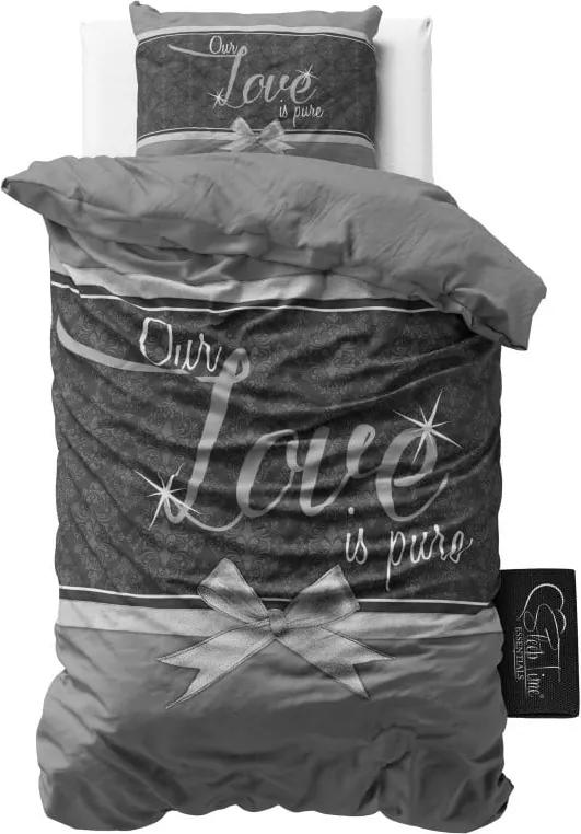 Pure Love szürke egyszemélyes ágyneműhuzat pamutból, 140 x 220 cm - Pure Cotton